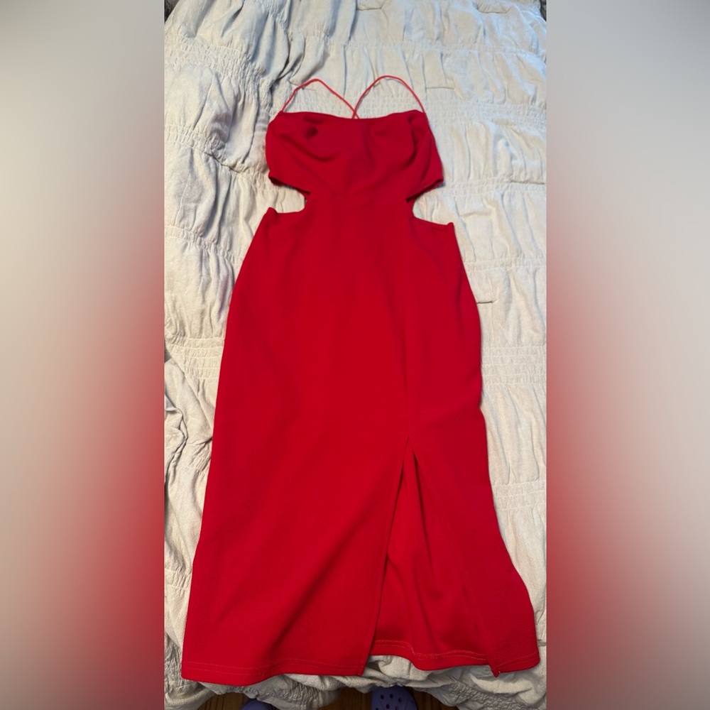 SHEIN Red Asymmetrical Slit Cocktail Dress